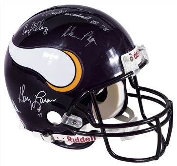 Purple People Eaters Multi Signed Minnesota Vikings Full Size Helmet Signed By Marshall, Page, Larsen & Eller (Mounted Memories)